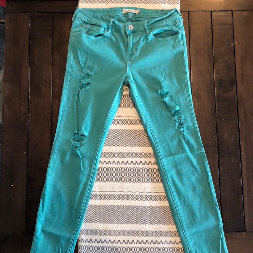 Bullhead Black Teal Ripped Skinny Jean